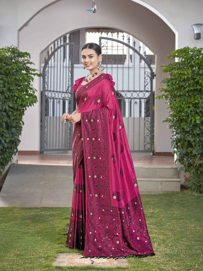 MANOHARI Banarasi Silk Blend Jacquard Work Saree - Pink