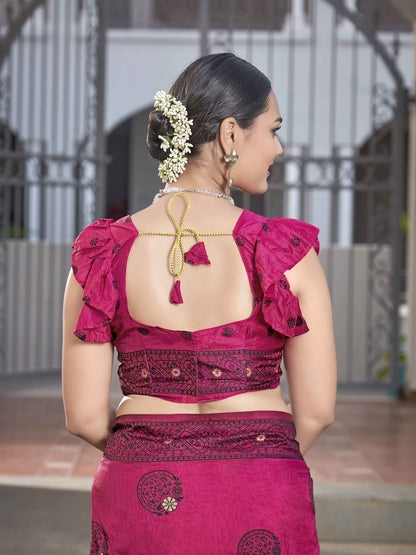 MANOHARI Banarasi Silk Blend Jacquard Work Saree - Pink