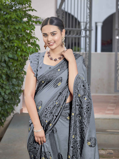 MANOHARI Banarasi Silk Blend Jacquard Work Saree - Grey