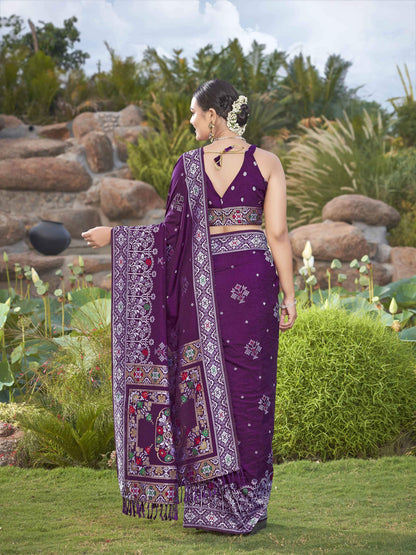 MANOHARI Banarasi Silk Blend Jacquard Work Saree - Purple