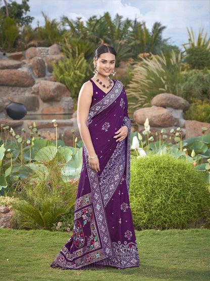 MANOHARI Banarasi Silk Blend Jacquard Work Saree - Purple
