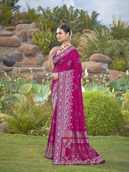MANOHARI Banarasi Silk Blend Jacquard Work Saree - Pink
