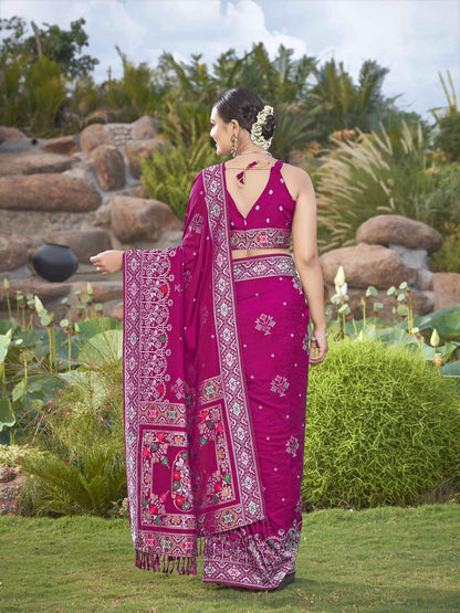 MANOHARI Banarasi Silk Blend Jacquard Work Saree - Pink