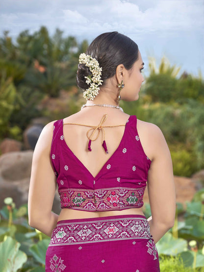 MANOHARI Banarasi Silk Blend Jacquard Work Saree - Pink