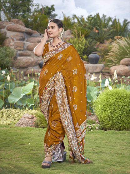 MANOHARI Banarasi Silk Blend Jacquard Work Saree - Mustard