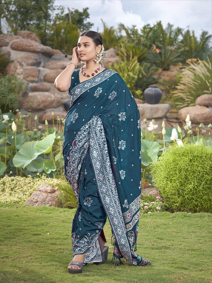 MANOHARI Banarasi Silk Blend Jacquard Work Saree - Blue