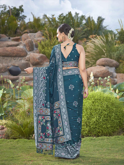 MANOHARI Banarasi Silk Blend Jacquard Work Saree - Blue