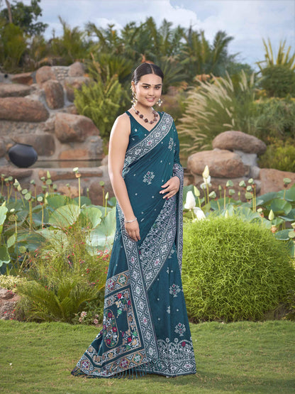 MANOHARI Banarasi Silk Blend Jacquard Work Saree - Blue