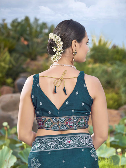MANOHARI Banarasi Silk Blend Jacquard Work Saree - Blue