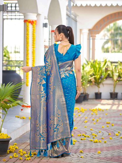 MANOHARI Banarasi Silk Blend Jacquard Work Saree - Blue