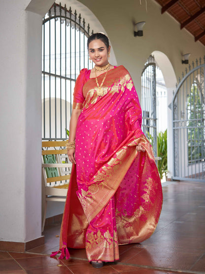 MANOHARI Banarasi Silk Blend Jacquard Work Saree - Pink