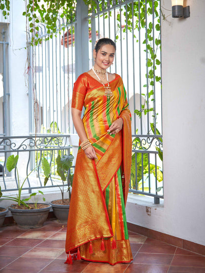MANOHARI Banarasi Silk Blend Jacquard Work Saree - Red