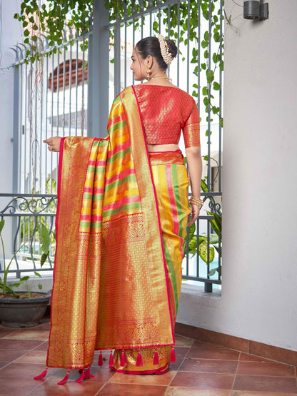 MANOHARI Banarasi Silk Blend Jacquard Work Saree - Pink
