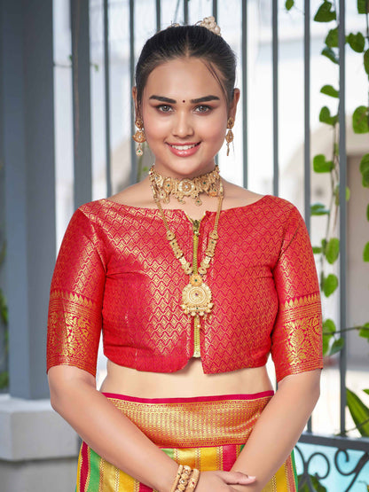 MANOHARI Banarasi Silk Blend Jacquard Work Saree - Pink