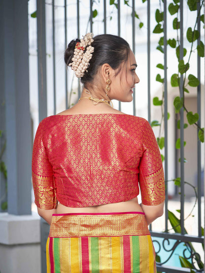 MANOHARI Banarasi Silk Blend Jacquard Work Saree - Pink