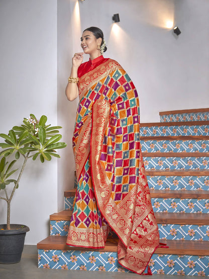 MANOHARI Banarasi Silk Blend Jacquard Work Saree - Yellow