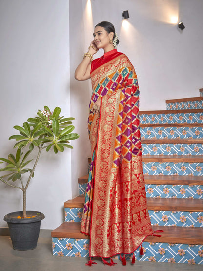 MANOHARI Banarasi Silk Blend Jacquard Work Saree - Yellow