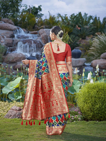 MANOHARI Banarasi Silk Blend Jacquard Work Saree - Blue