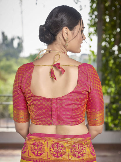 MANOHARI Banarasi Silk Blend Jacquard Work Saree - Yellow
