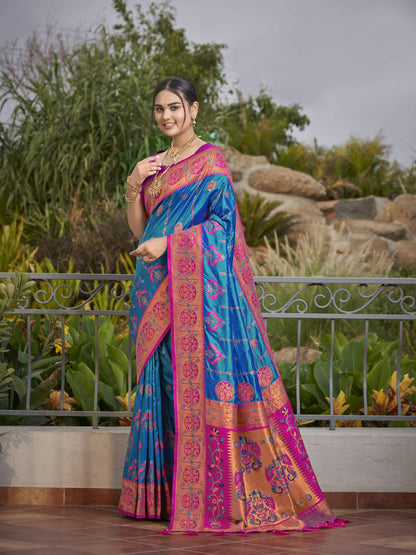 MANOHARI Banarasi Silk Blend Jacquard Work Saree - Blue