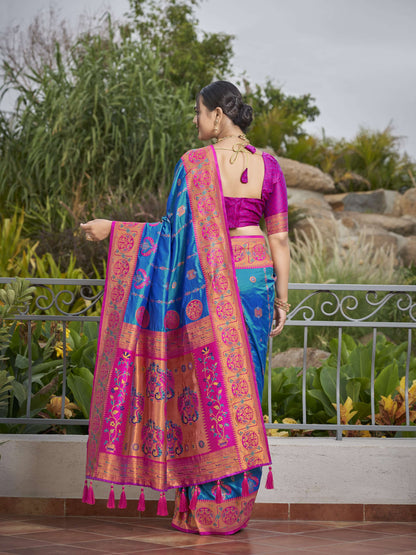 MANOHARI Banarasi Silk Blend Jacquard Work Saree - Blue