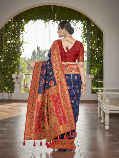 MANOHARI Banarasi Silk Blend Jacquard Work Saree - Blue