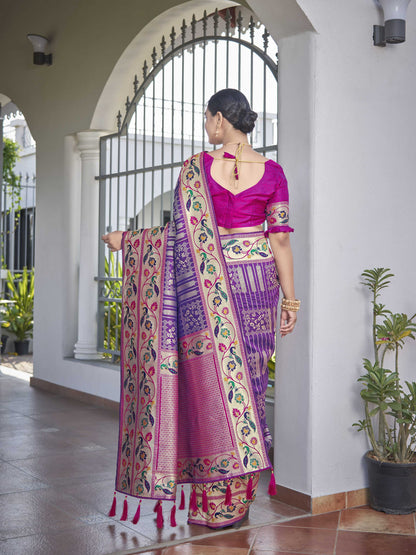 MANOHARI Banarasi Silk Blend Jacquard Work Saree - Purple