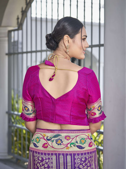 MANOHARI Banarasi Silk Blend Jacquard Work Saree - Purple
