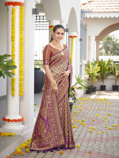 MANOHARI Banarasi Silk Blend Jacquard Work Saree - Purple