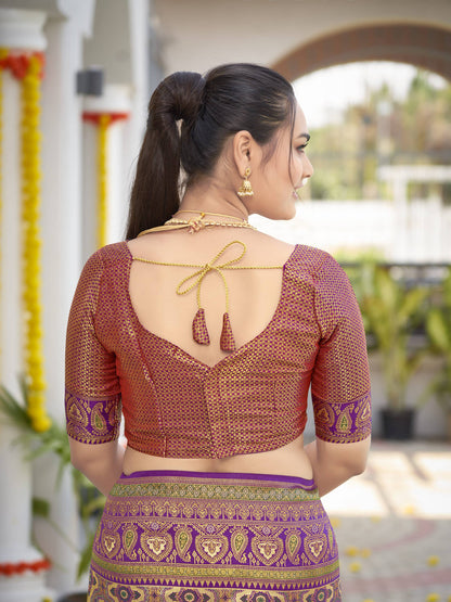 MANOHARI Banarasi Silk Blend Jacquard Work Saree - Purple