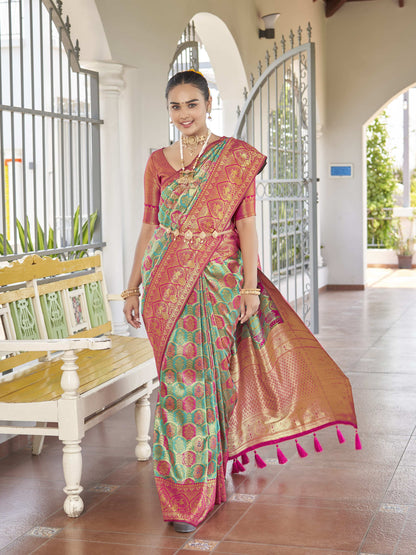 MANOHARI Banarasi Silk Blend Jacquard Work Saree - Blue