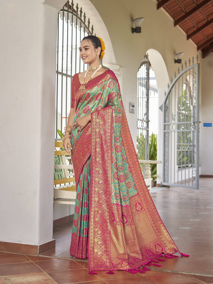 MANOHARI Banarasi Silk Blend Jacquard Work Saree - Blue