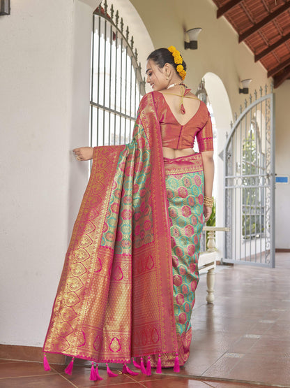 MANOHARI Banarasi Silk Blend Jacquard Work Saree - Blue