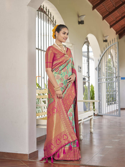 MANOHARI Banarasi Silk Blend Jacquard Work Saree - Blue