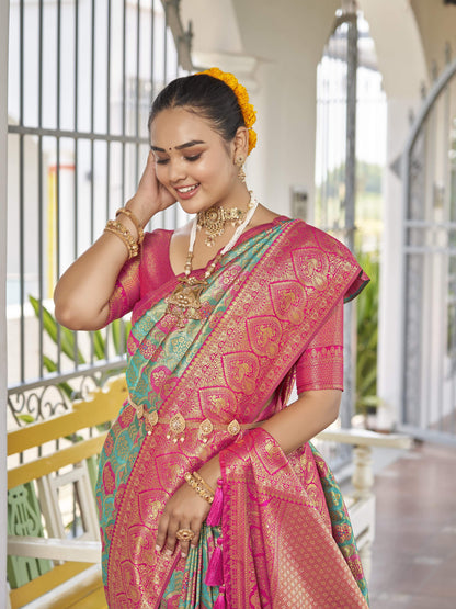 MANOHARI Banarasi Silk Blend Jacquard Work Saree - Blue