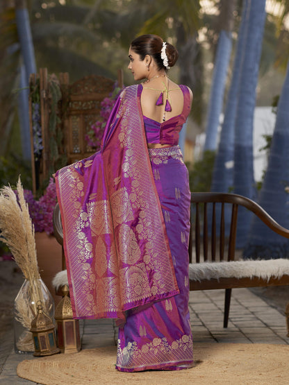 MANOHARI Banarasi Silk Blend Jacquard Work Saree - Purple