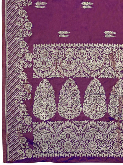 MANOHARI Banarasi Silk Blend Jacquard Work Saree - Purple