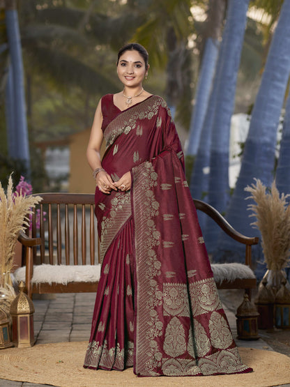 MANOHARI Banarasi Silk Blend Jacquard Work Saree - Red