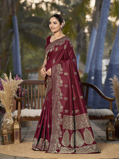 MANOHARI Banarasi Silk Blend Jacquard Work Saree - Red