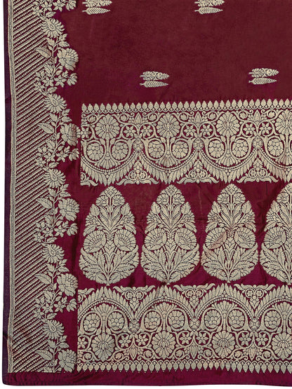 MANOHARI Banarasi Silk Blend Jacquard Work Saree - Red
