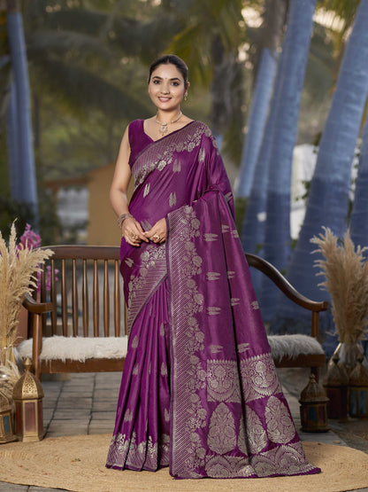 MANOHARI Banarasi Silk Blend Jacquard Work Saree - Purple