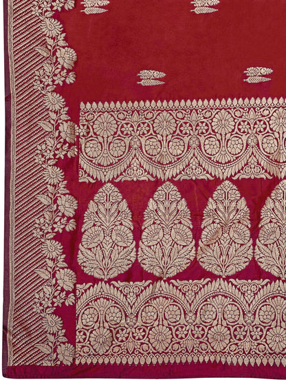 MANOHARI Banarasi Silk Blend Jacquard Work Saree - Red