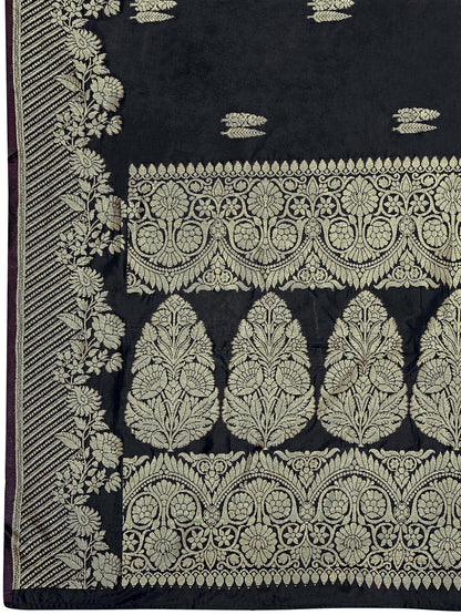 MANOHARI Banarasi Silk Blend Jacquard Work Saree - Black