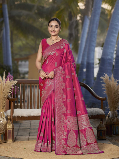 MANOHARI Banarasi Silk Blend Jacquard Work Saree - Pink