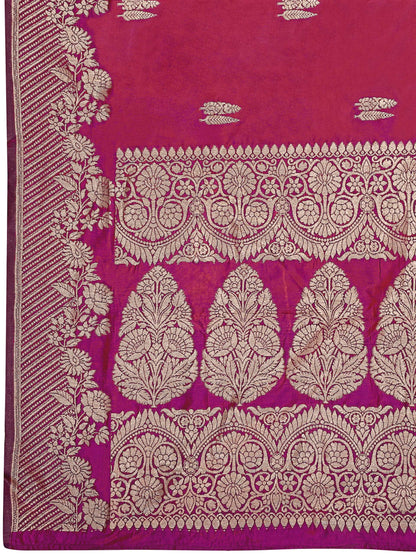 MANOHARI Banarasi Silk Blend Jacquard Work Saree - Pink
