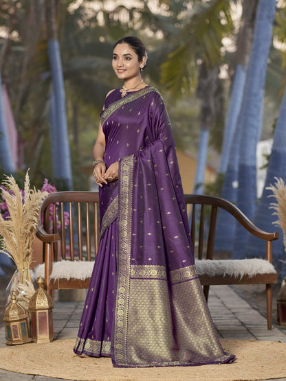 MANOHARI Banarasi Silk Blend Jacquard Work Saree - Purple