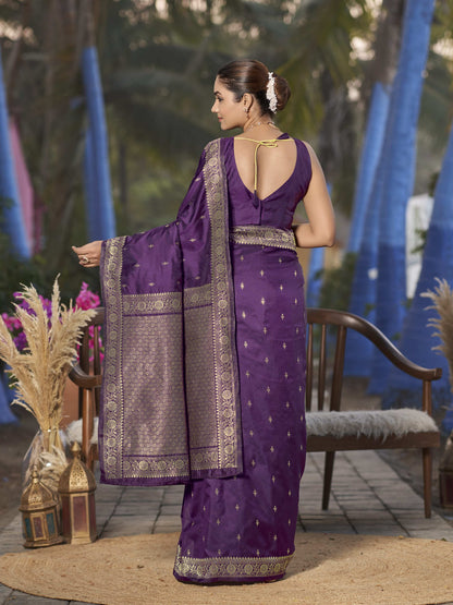 MANOHARI Banarasi Silk Blend Jacquard Work Saree - Purple