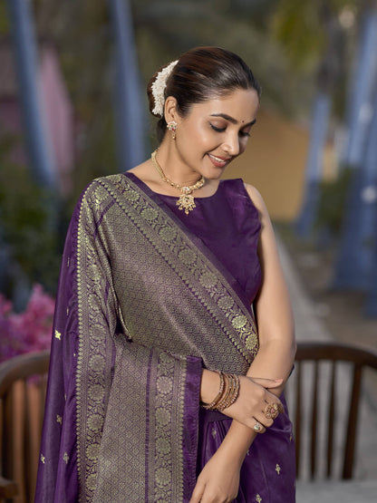 MANOHARI Banarasi Silk Blend Jacquard Work Saree - Purple