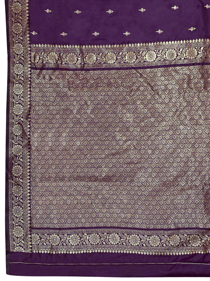 MANOHARI Banarasi Silk Blend Jacquard Work Saree - Purple