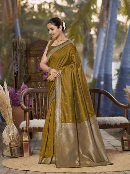 MANOHARI Banarasi Silk Blend Jacquard Work Saree - Yellow